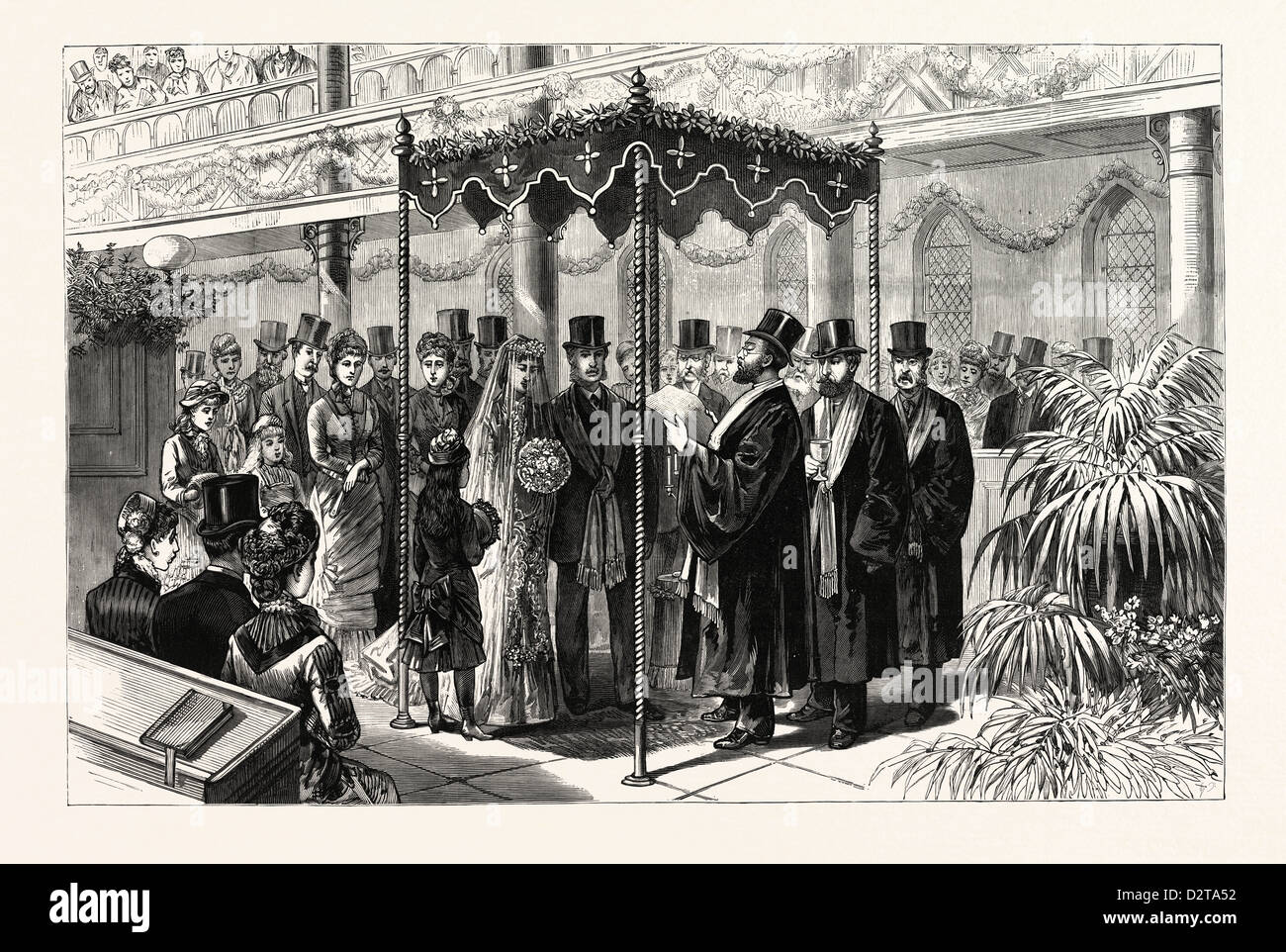 DIE ROTHSCHILD-PERUGIA Hochzeit IN LONDON, 19. Januar, THE HEBREW Zeremonie unter der Überdachung, UK, Gravur 1880 1881 Stockfoto
