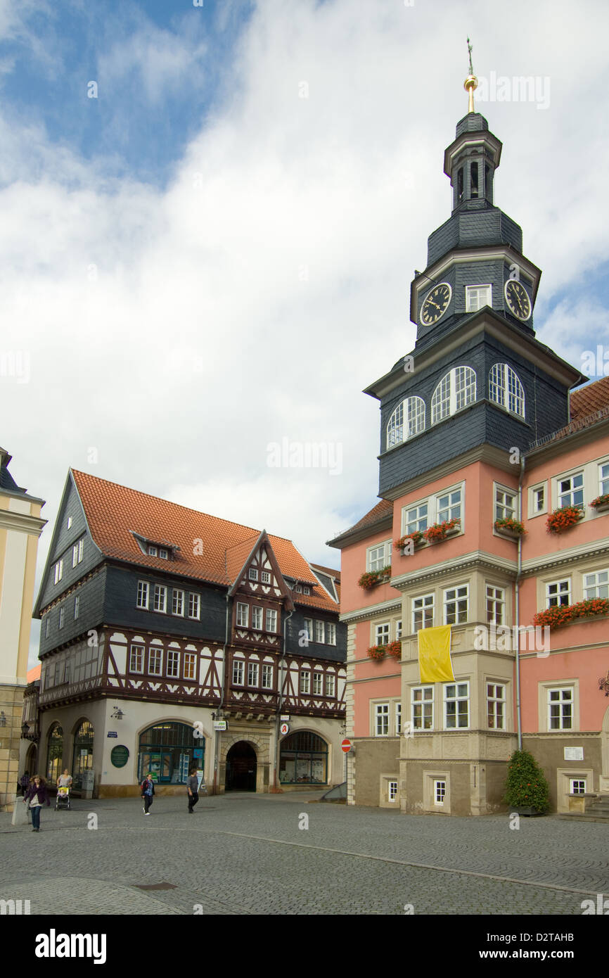 Rathaus und historischen Apotheke in Eisenach Stockfoto