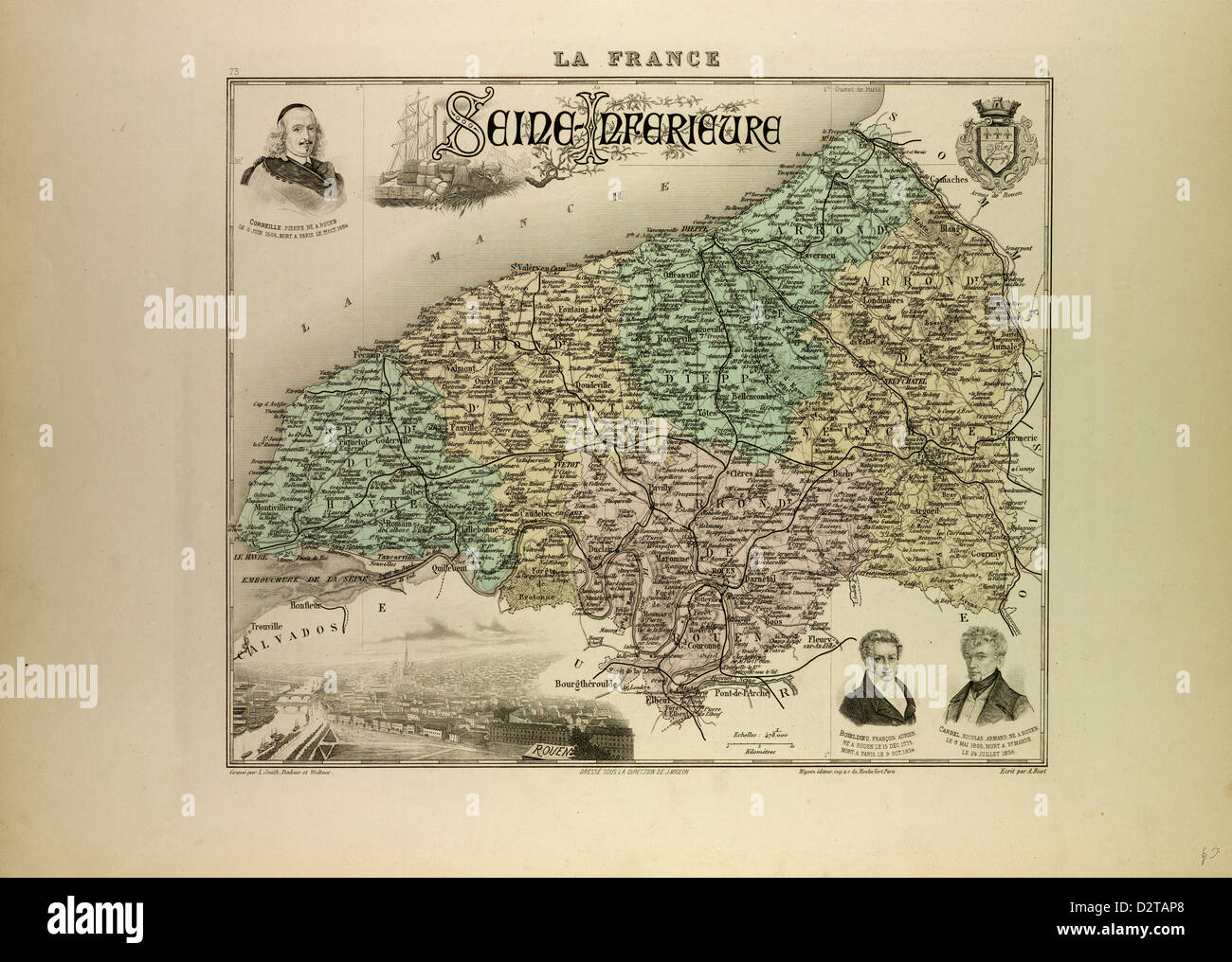 KARTE VON SEINE-INFÉRIEURE 1896 FRANKREICH Stockfoto