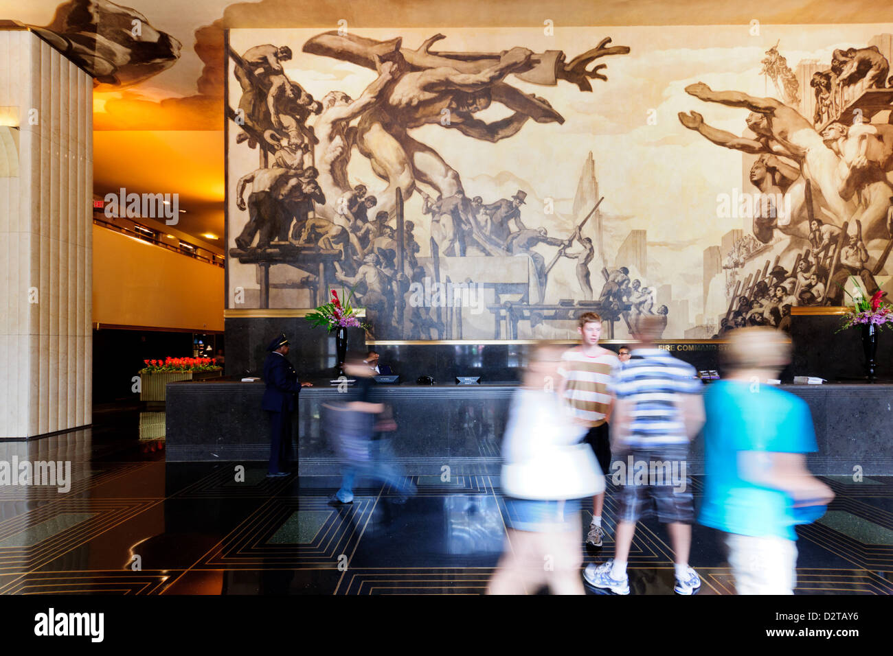 Manhattan, New York. Die Lobby und Kunstwerke bei 30 Rockefeller Plaza, Teil des berühmten Rockefeller Center. Stockfoto