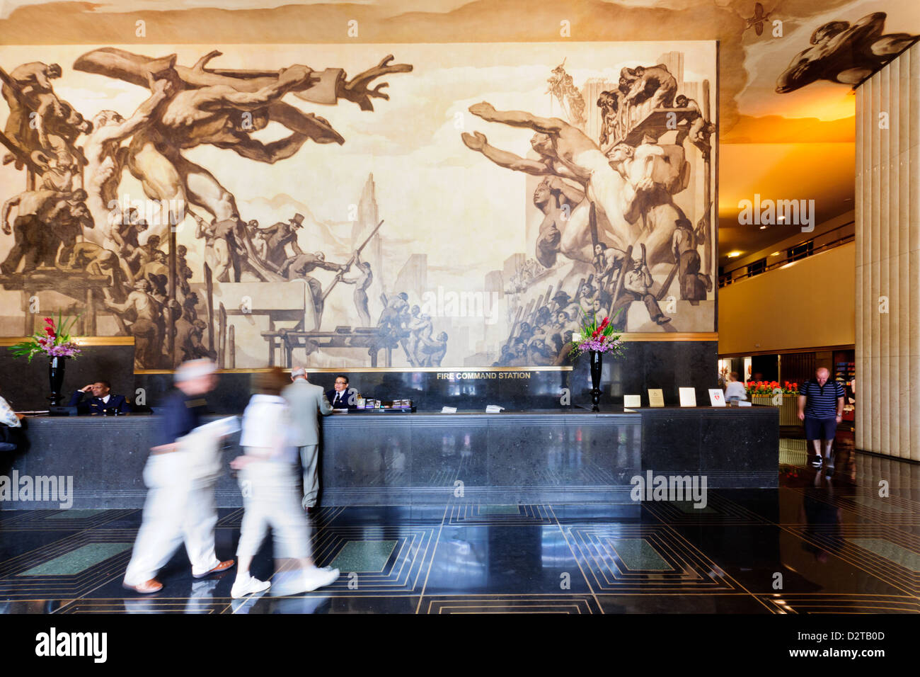 Manhattan, New York. Die Lobby und Kunstwerke bei 30 Rockefeller Plaza, Teil des berühmten Rockefeller Center. Stockfoto
