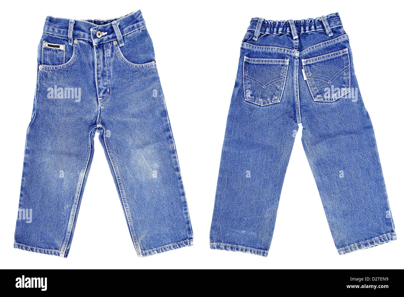 Kindermode - Jeans von vorne und hinten isoliert auf weißem Hintergrund Stockfoto