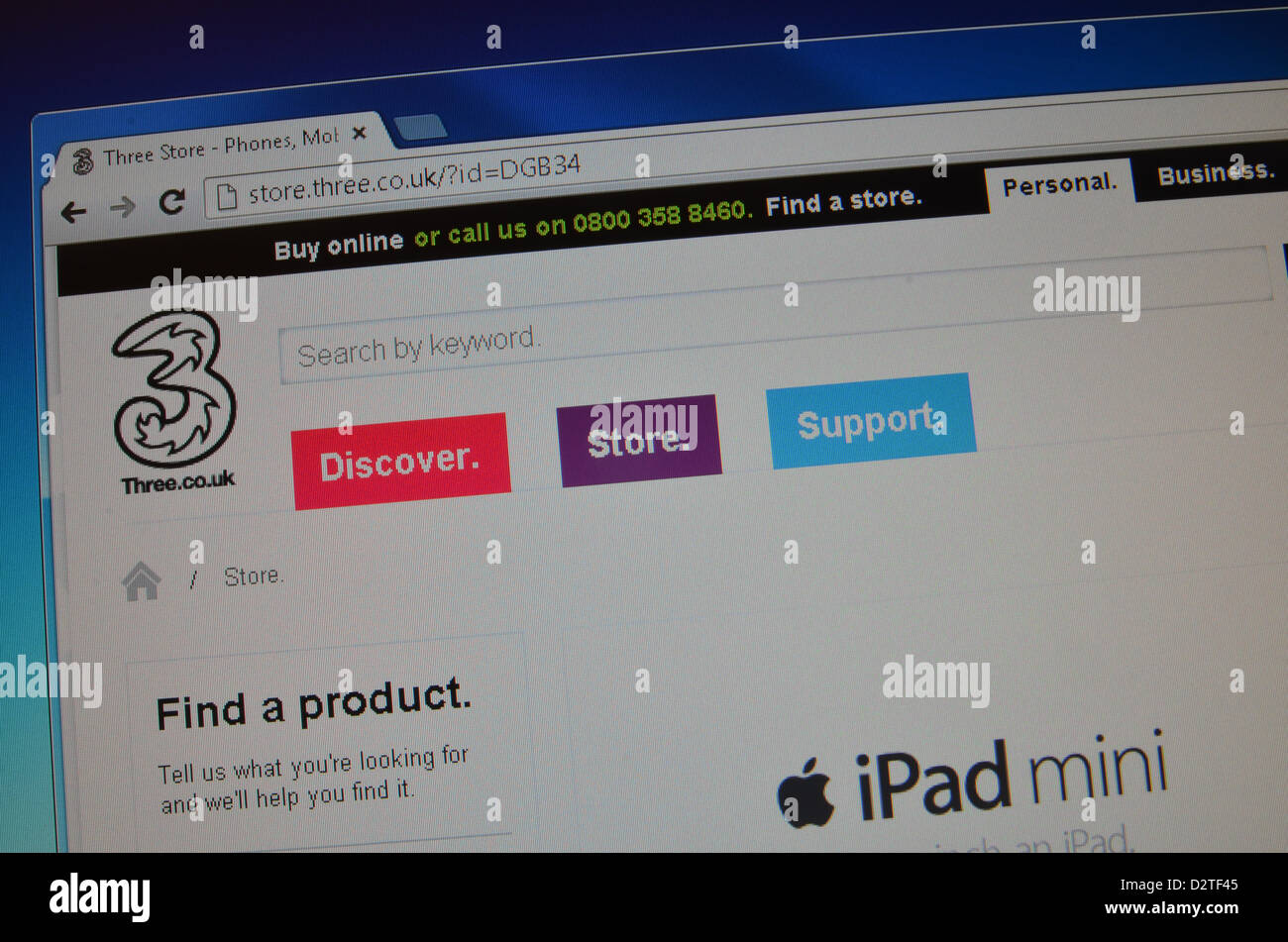 Three.Co.UK Website screenshot Stockfoto