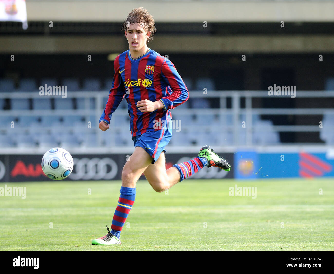 BARCELONA, Spanien - MAR-28: Marc Muniesa spielt mit F.C Barcelona B Team gegen Espanyol R.C.D B. 2010. Stockfoto