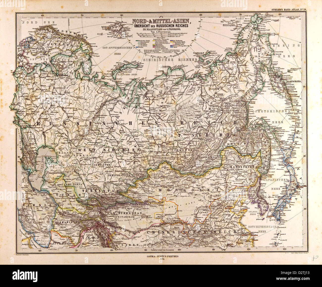 Russland Karte Gotha Justus Perthes Stockfoto
