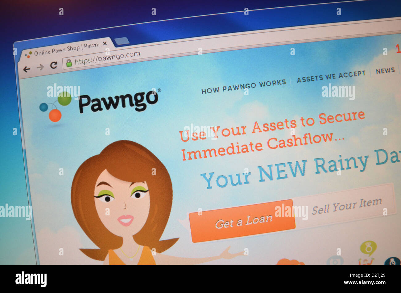 pawngo.com Website Screenshot - verkaufen oder verpfänden Wertsachen schnell online Stockfoto
