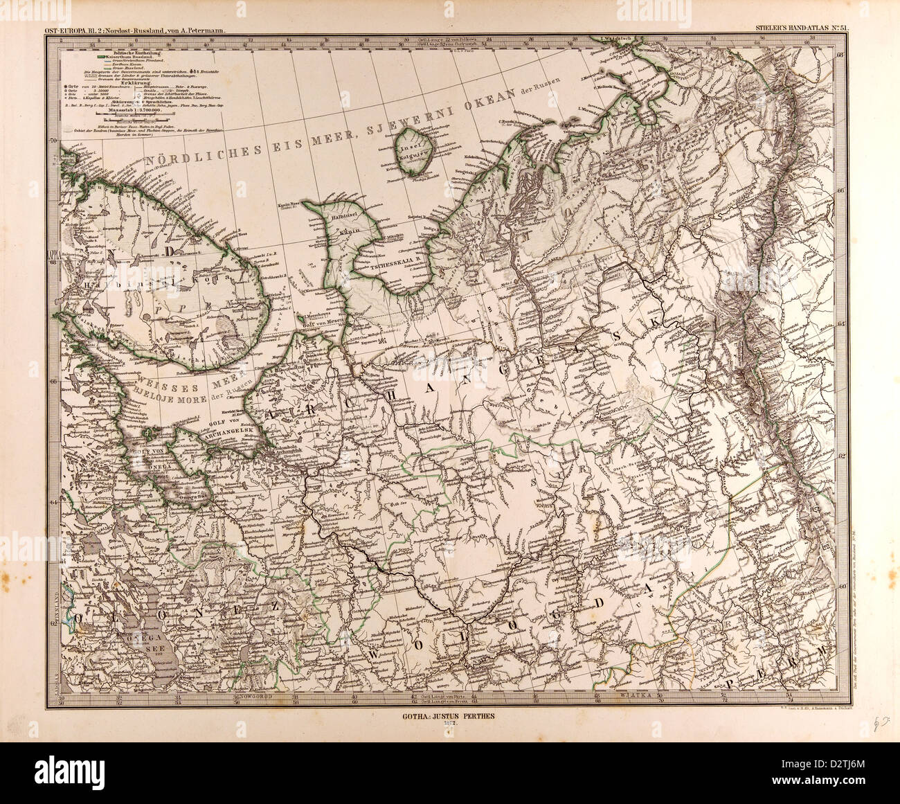 Osteuropa Russland Karte 1873, 19. Jahrhundert Stockfoto