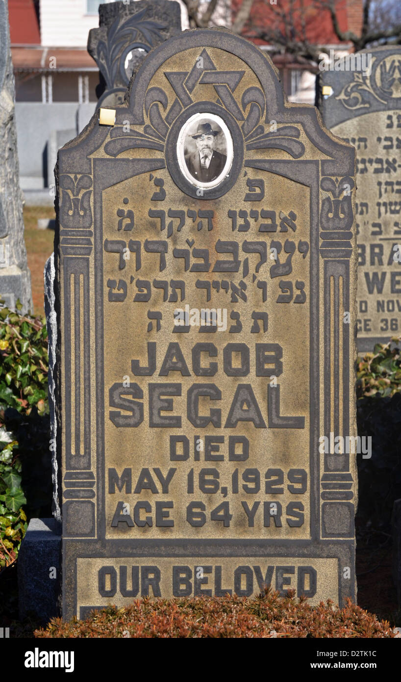 Grabstein mit Foto auf dem neuen Montefiore-Friedhof in Cambria Heights, Queens, New York City Stockfoto