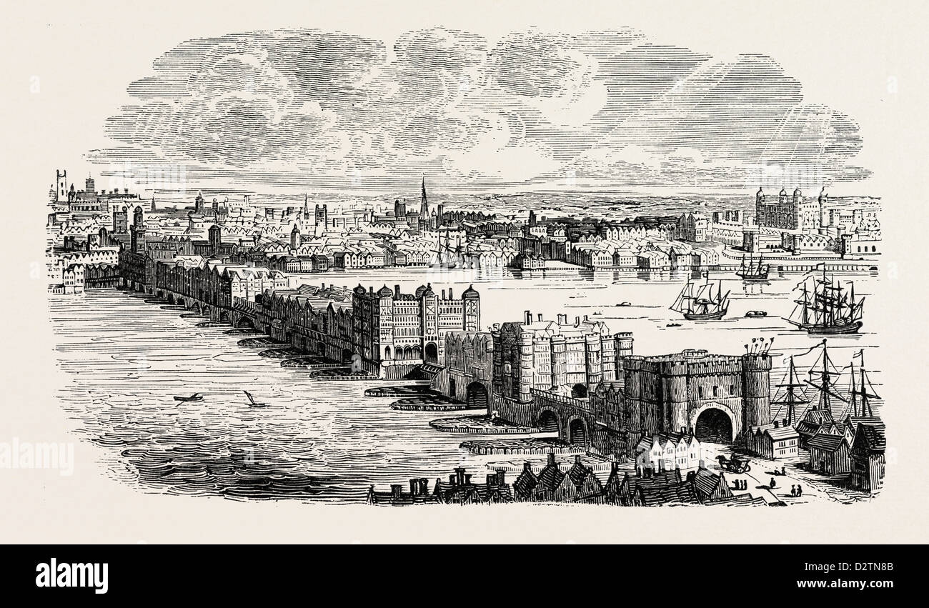 OLD LONDON BRIDGE IM SECHZEHNTEN JAHRHUNDERT Stockfoto