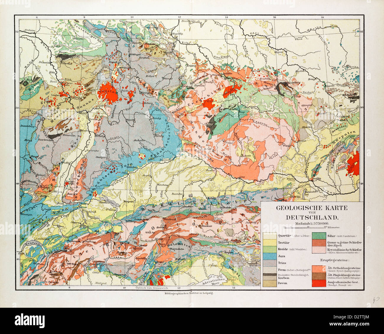 GEOLOGISCHE KARTE VON DEUTSCHLAND 1899 Stockfoto