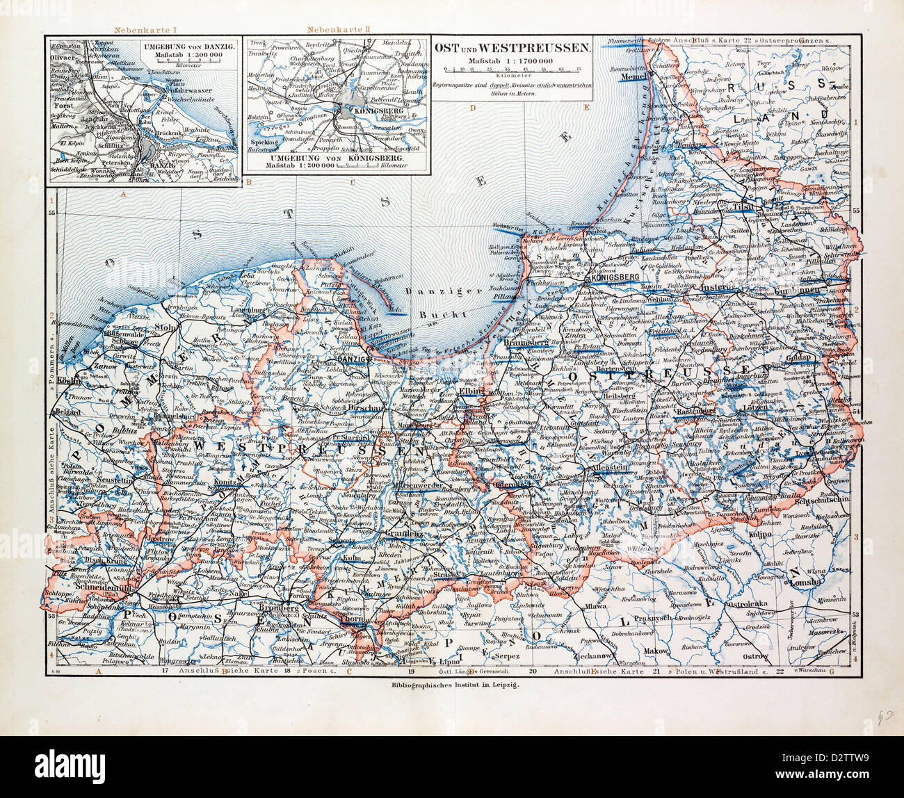 KARTE VON OST- UND WESTPREUßEN KÖNIGSBERG (KALININGRAD RUSSLAND) UND DANZIG (POLEN) 1899 Stockfoto