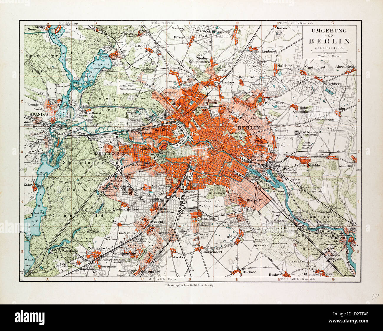 KARTE VON BERLIN UND DER UMLIEGENDEN GEGEND DEUTSCHLAND 1899 Stockfoto