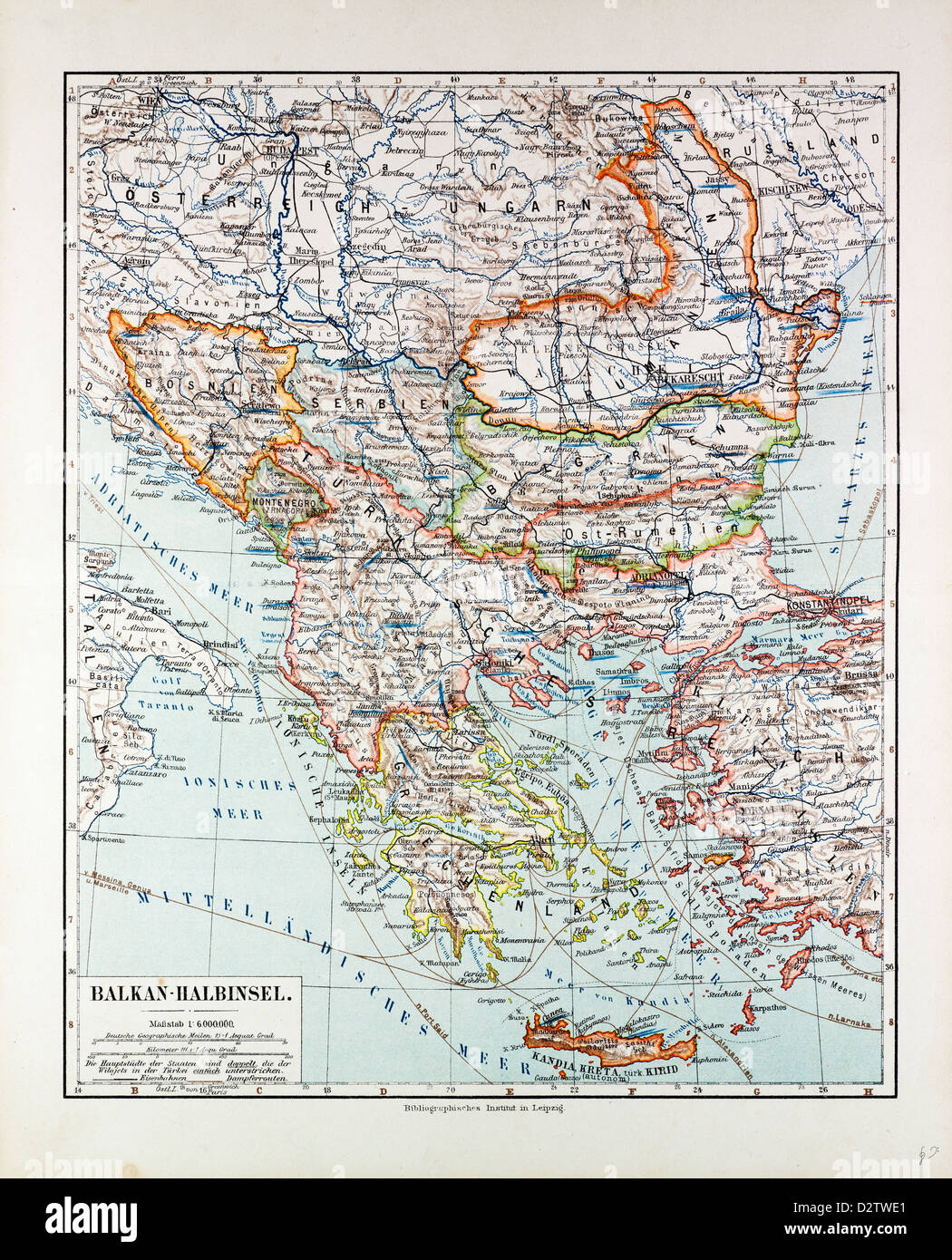 KARTE DER AUSTRIA-HUNGARY-GRIECHENLAND-SERBIEN-BOSNIEN UND HERZEGOWINA-RUMÄNIEN Stockfoto