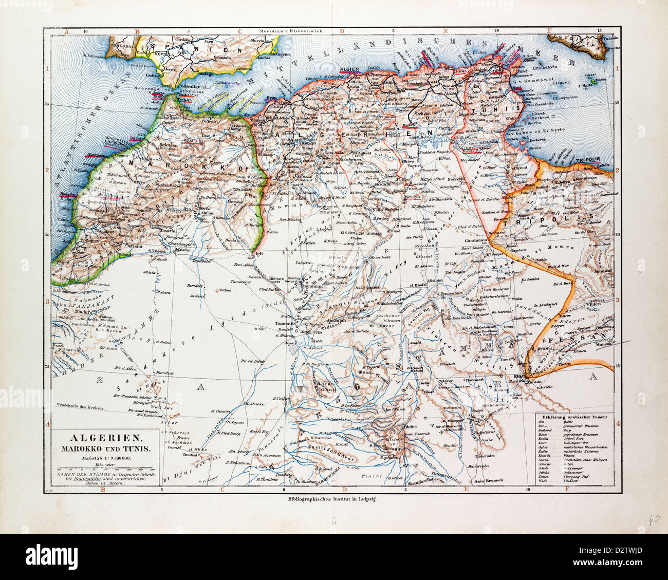 Bezeichnung Für Marokko Algerien Und Tunesien Codycross KARTE VON ALGERIEN, MAROKKO UND TUNESIEN 1899 Stockfotografie - Alamy