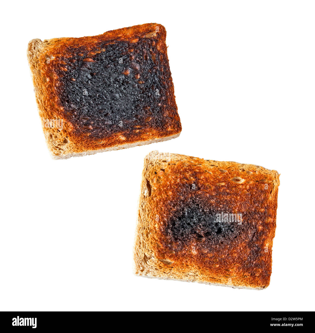 Verbranntem Toast isoliert auf weißem Hintergrund Stockfoto