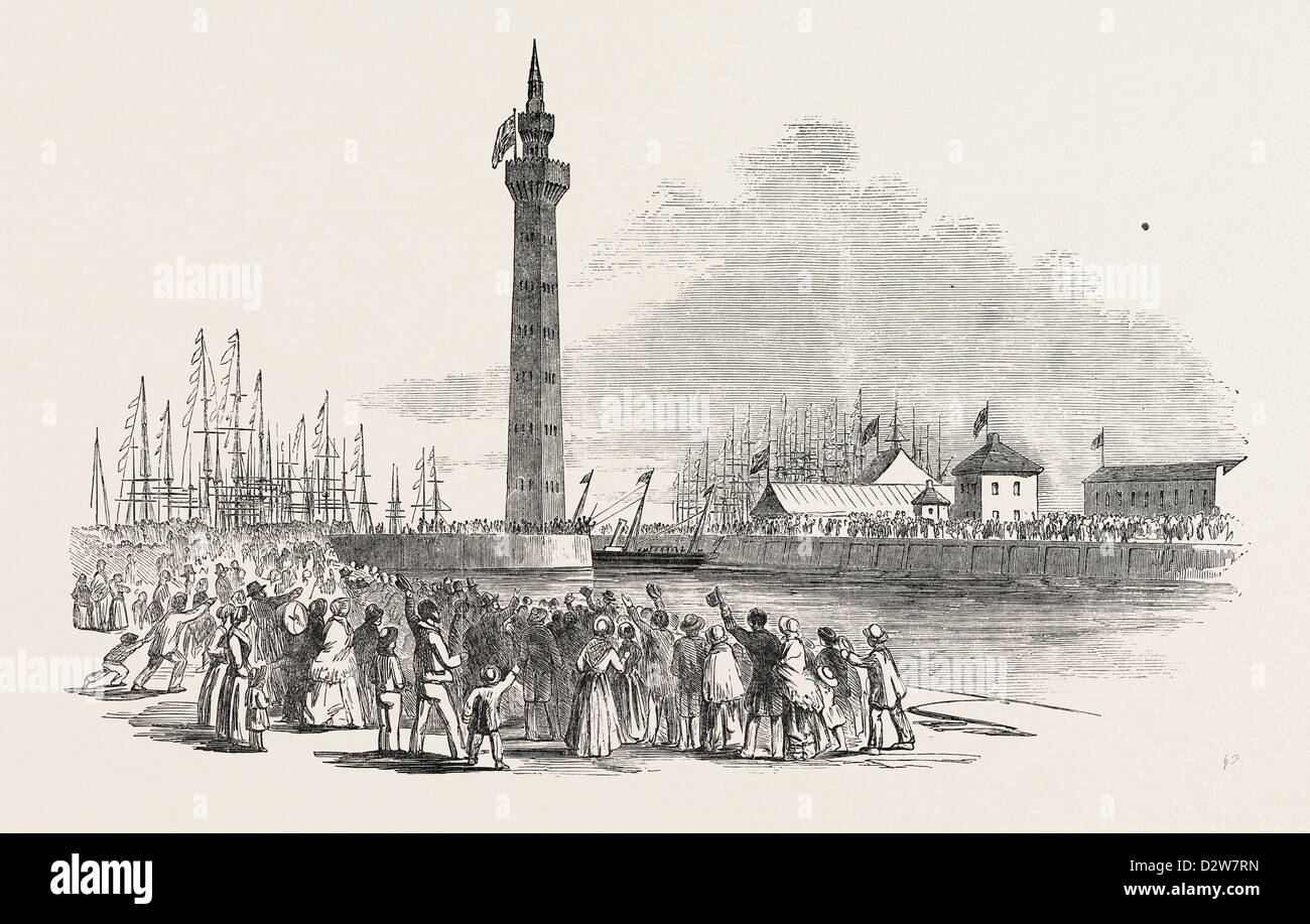 IHRE MAJESTÄT BESUCH IN HULL UND GRIMSBY: DIE FEE-DAMPFER IN GRIMSBY DOCK 1854 Stockfoto