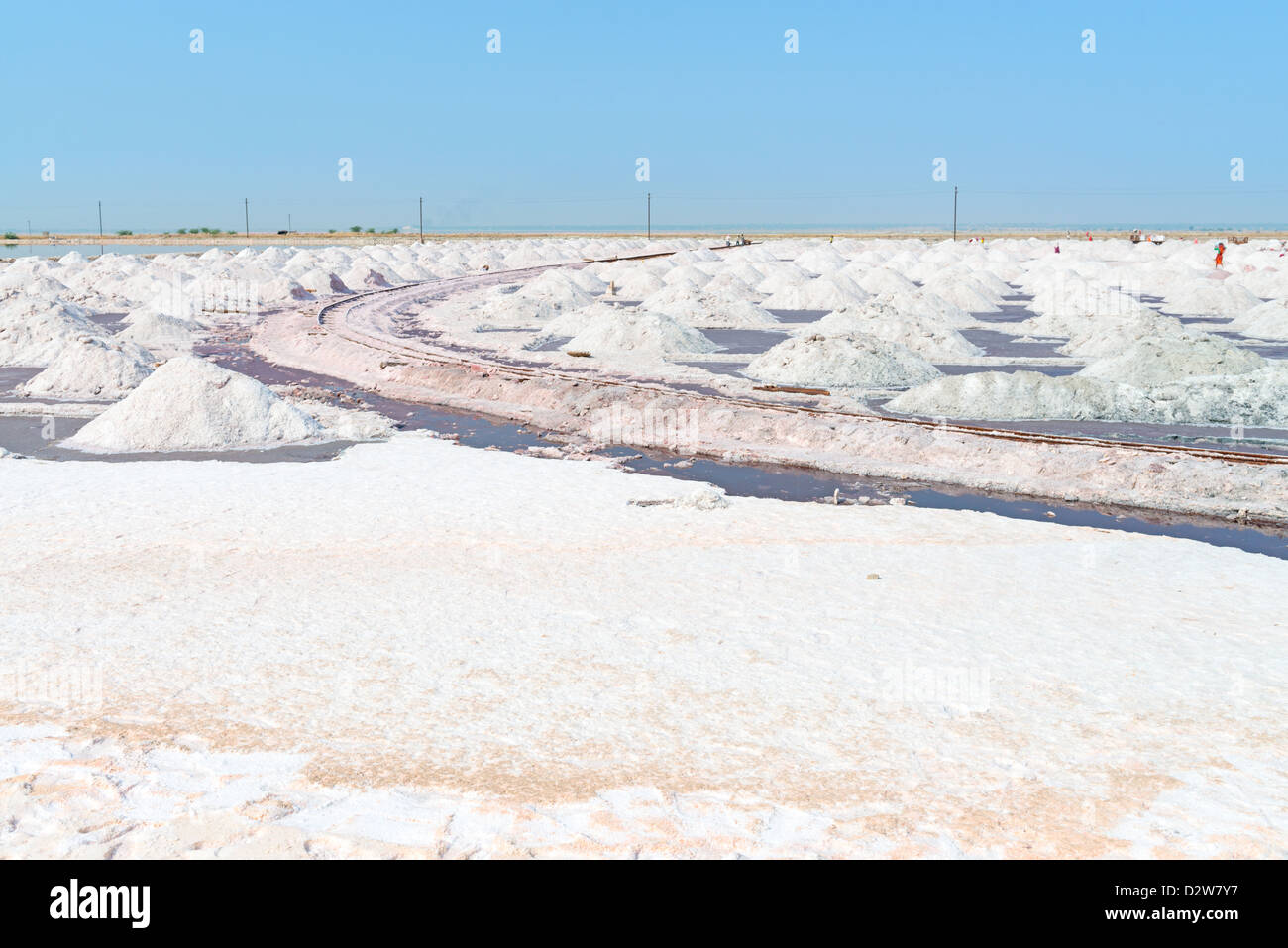Salz Bauernhof Sambhar Salt Lake, Indien. Es ist Indiens größte Salzsee und jedes Jahr 196 k t sauber Salz produziert. Stockfoto
