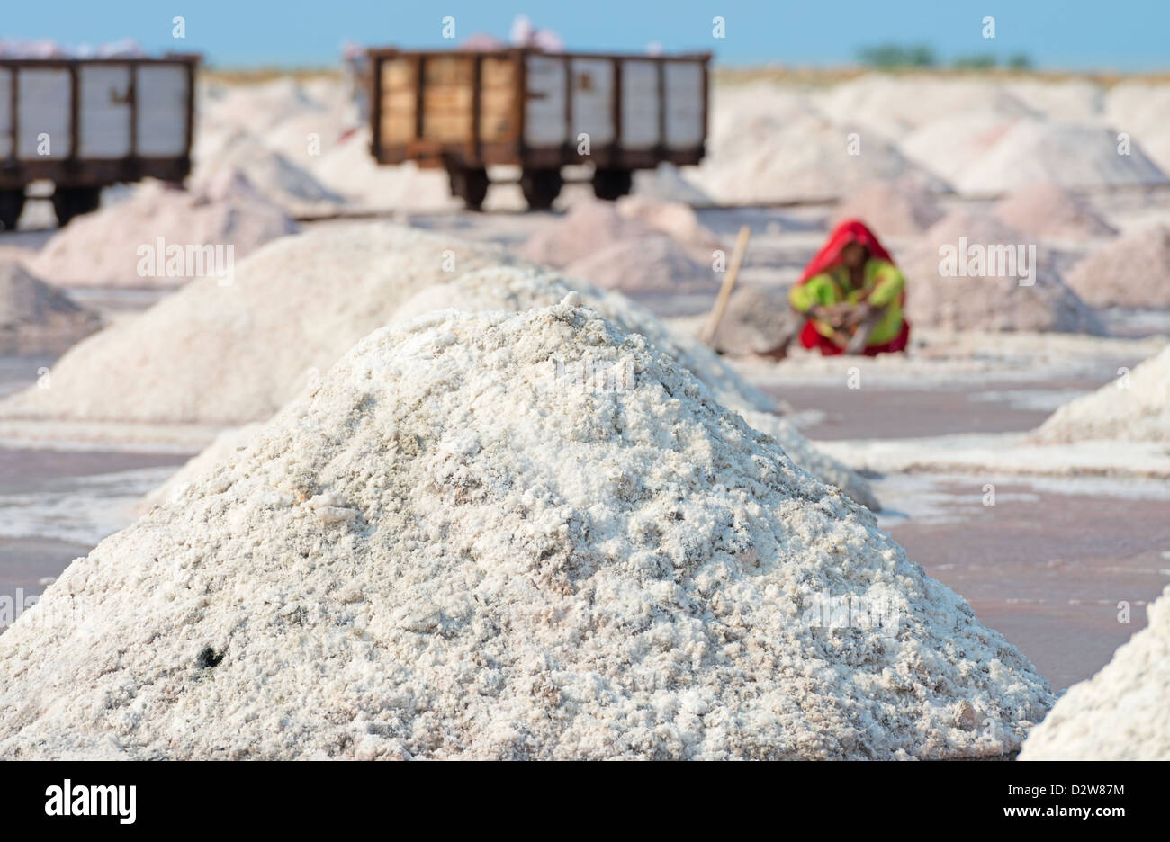 Salz Bauernhof Sambhar Salt Lake, Indien. Es ist Indiens größte Salzsee und wo Salz seit tausend Jahren bewirtschaftet hat. Stockfoto