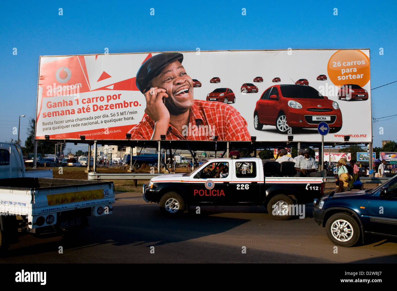 Vodacom Plakatwerbung in Maputo, der Hauptstadt von Mosambik, Afrika Stockfoto
