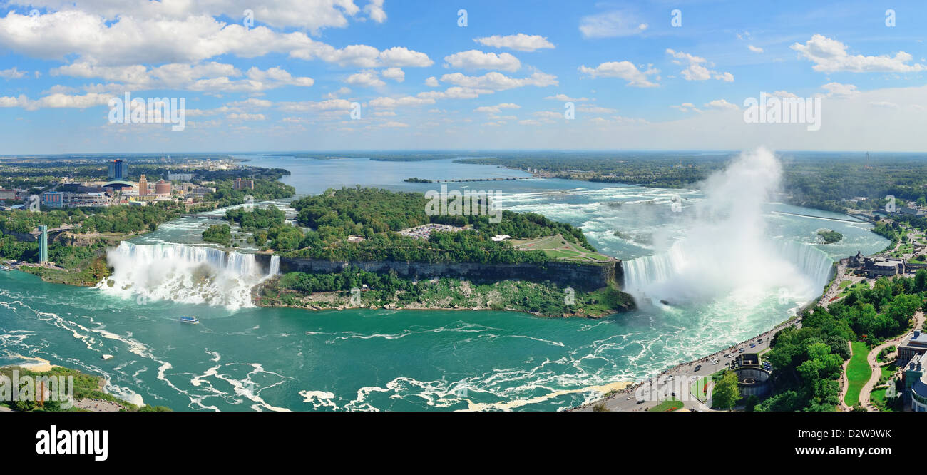 Niagarafälle-Luftbild-Panorama mit blauer Himmel und Wolke Stockfoto
