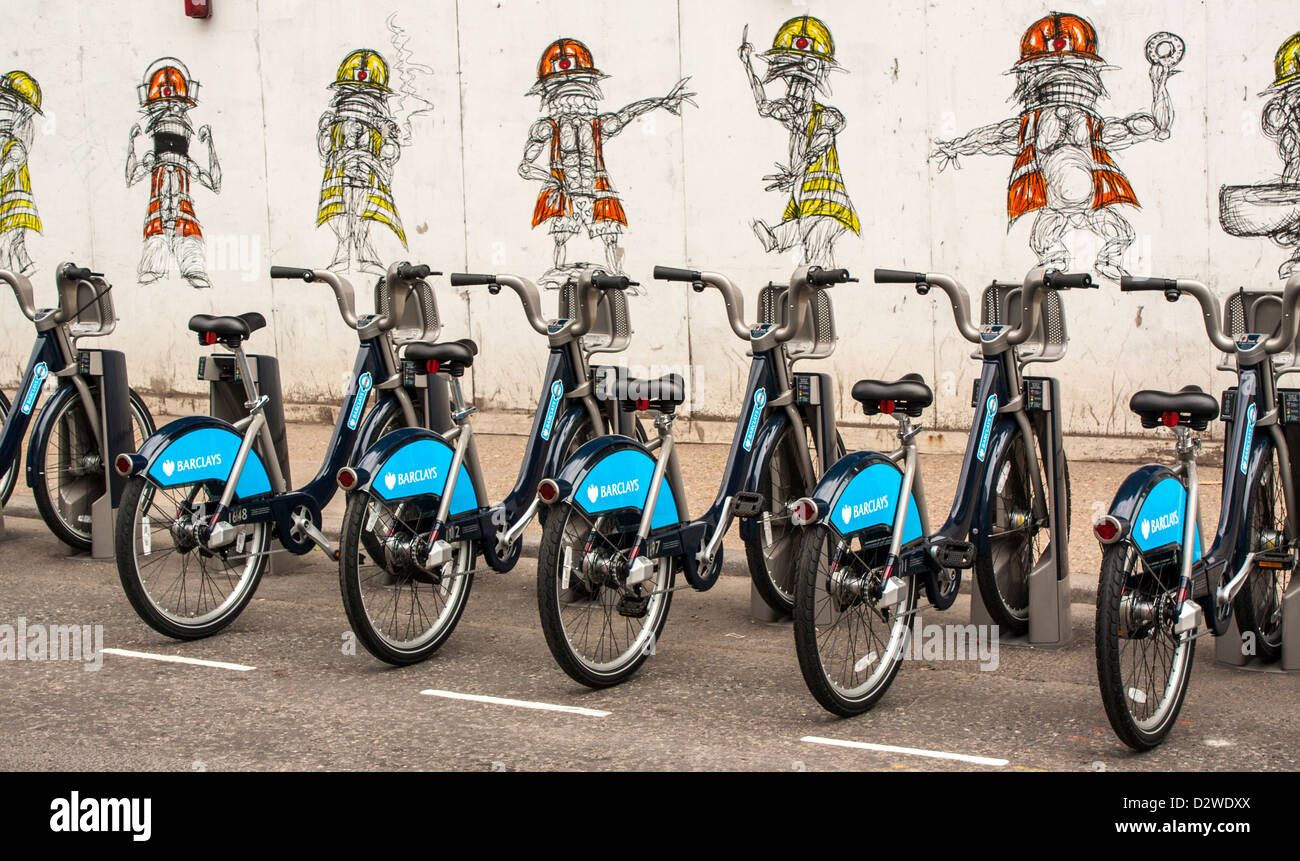 Boris Fahrradverleih, Barclays Cycle Regelung London, UK Stockfoto