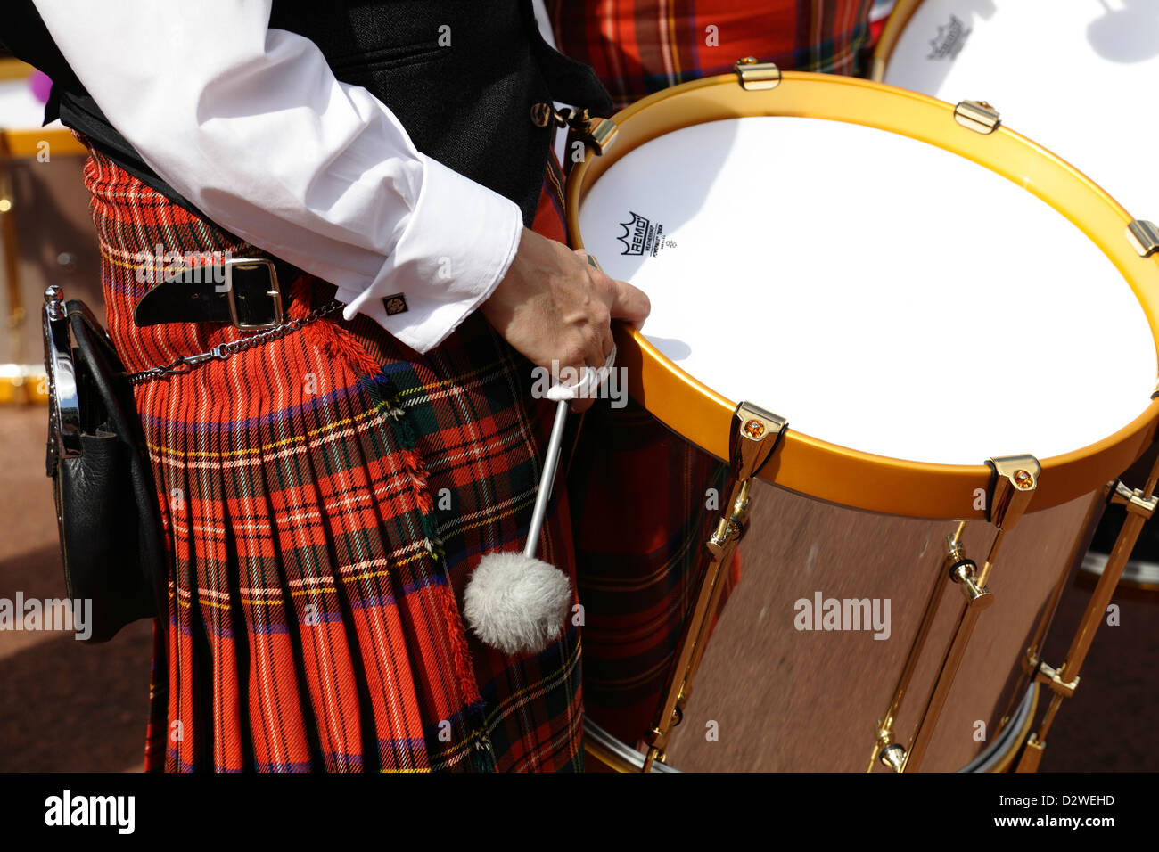 Ein Drummer aus der Strathclyde Police Pipe Band bei Piping Live Event, Glasgow, Schottland, UK Stockfoto