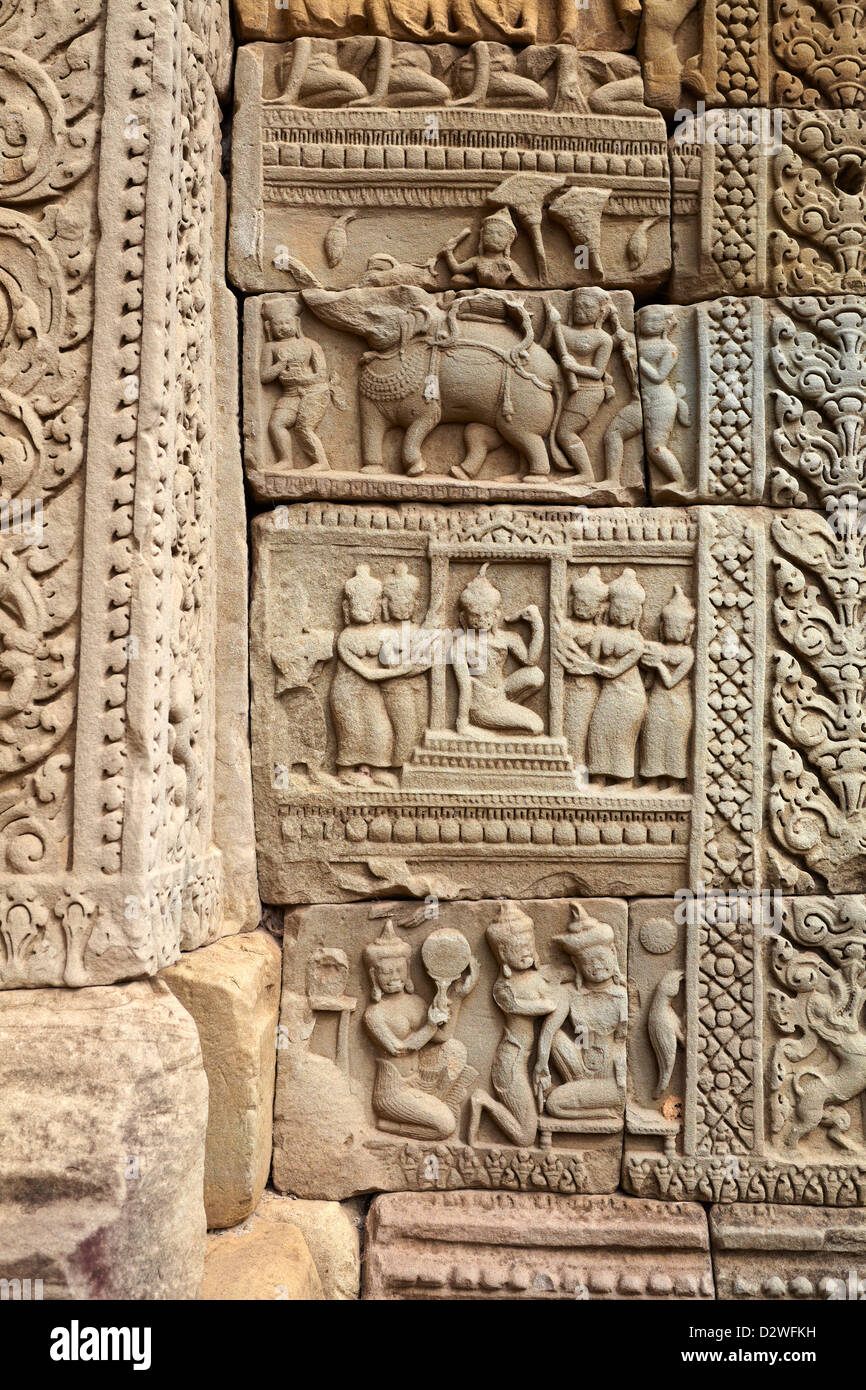 Detail an der Wand des Baphuon Tempel, Angkor Thom, Kambodscha, Asien Stockfoto