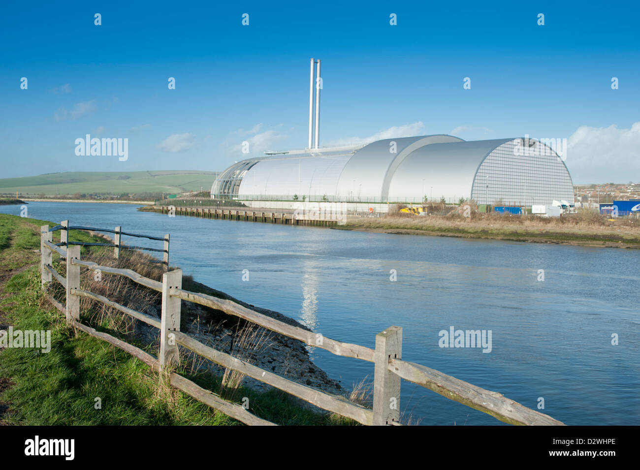 Newhaven verschwenden Verbrennungsanlage am Ufer des Flusses Ouse in East Sussex, England, UK. Stockfoto