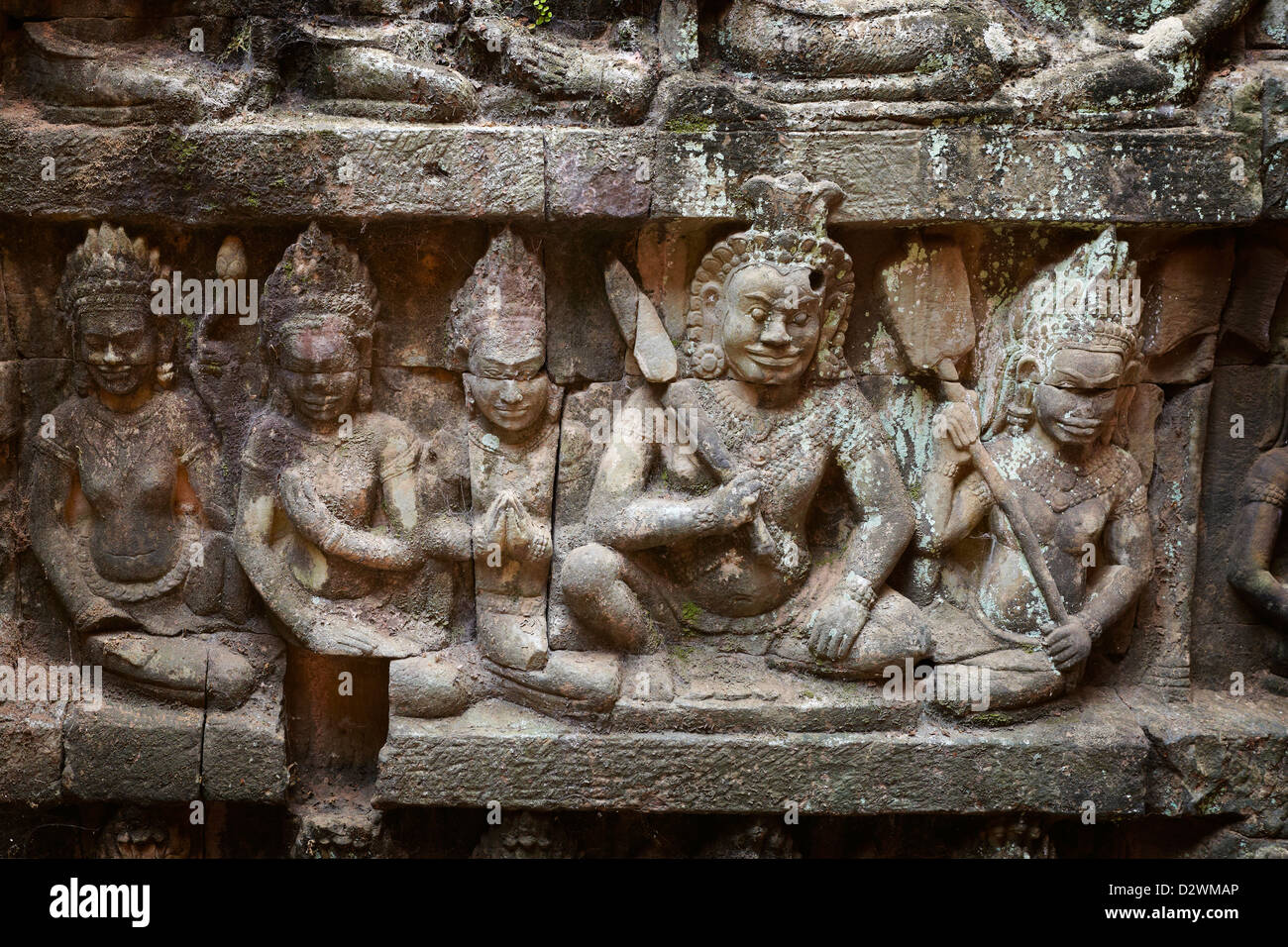 Die Terrasse des Aussätzigen Königs, Skulpturen von der Wand des Tempels, Angkor, Kambodscha, Asien Stockfoto
