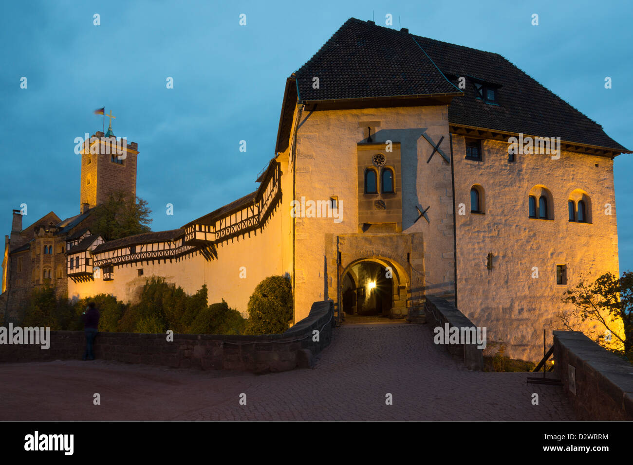 Eingang des Wartburg Castle in den Abend Licht, UNESCO-Weltkulturerbe, Eisenach, Thüringen, Deutschland, Europa Stockfoto