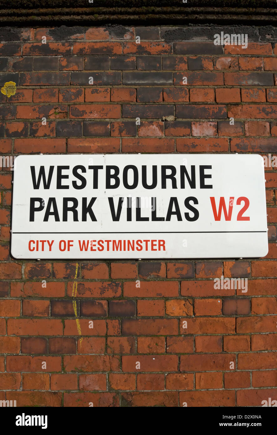 Straßenname Zeichen für Westbourne Park Villen, Westminster, London, england Stockfoto