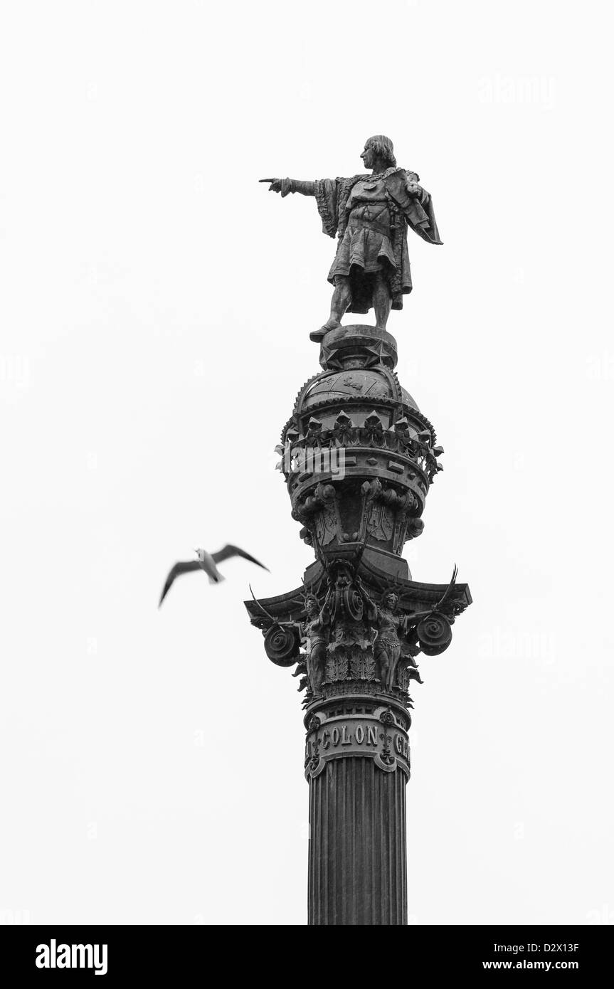 Kolumbus-Denkmal betrachtet von Passeig de Colom. Barcelona, Spanien. Stockfoto