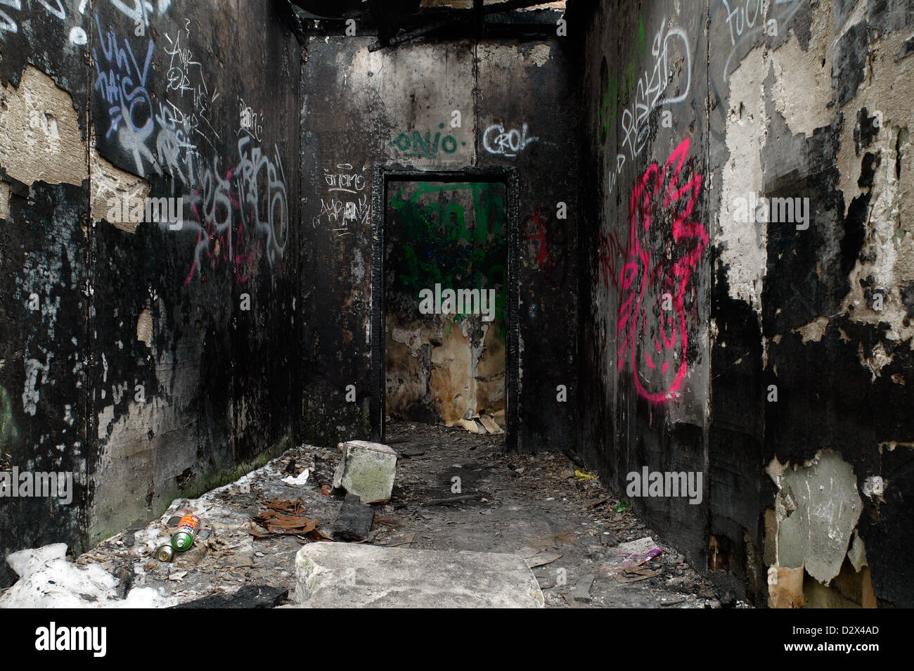 Berlin, Deutschland, ausgebrannten Zimmer in den Ruinen einer Fabrik Stockfoto