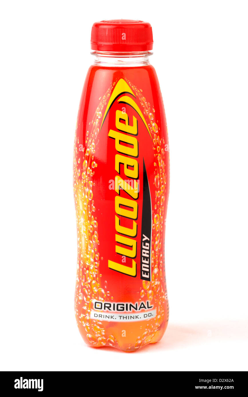 Flasche original Energiedrink Lucozade, UK Stockfoto