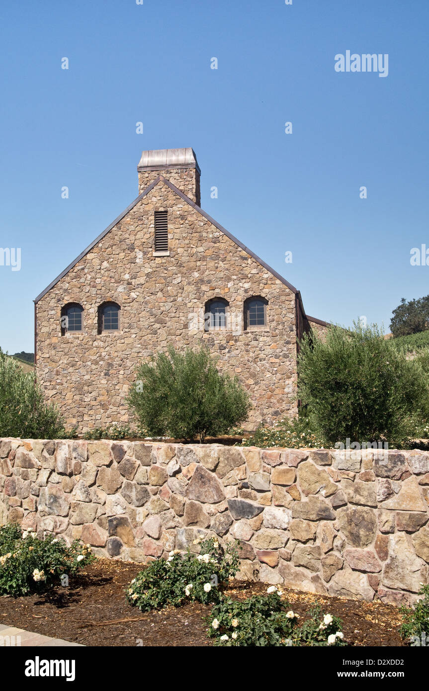 Einem rustikalen Gebäude aus Stein fängt die Atmosphäre der Kalifornien Wein-Land Stockfoto