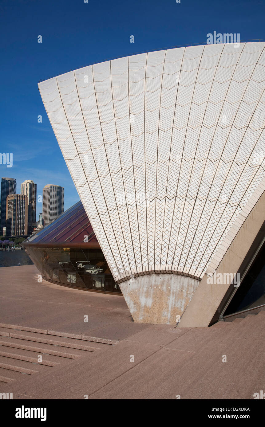 Detaillierte Nahaufnahme eines einzigen Segels das Sydney Opera House Australien Stockfoto