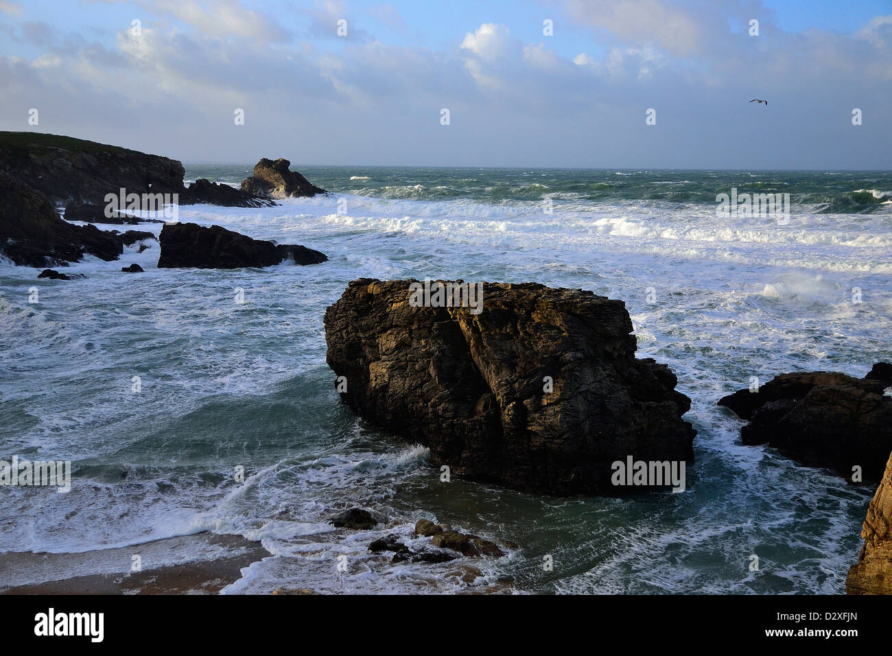 Flut, Port Taube auf die wilde Küste von Quiberon-Halbinsel (Bretagne, Frankreich). Stockfoto
