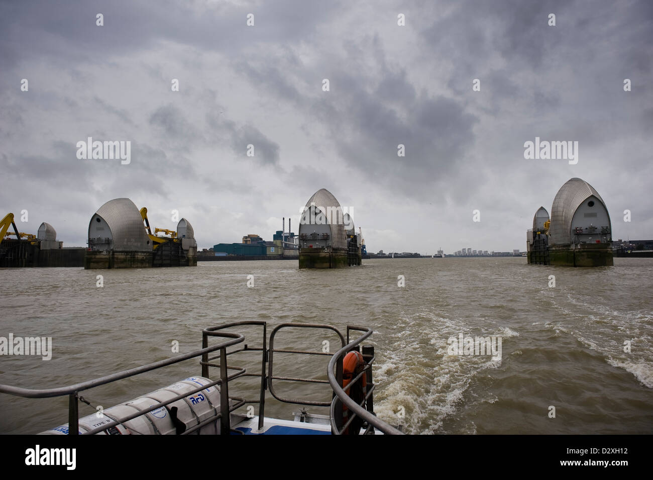 Die Thames Barrier Flut Abwehrsystem auf der Themse, London, UK Stockfoto