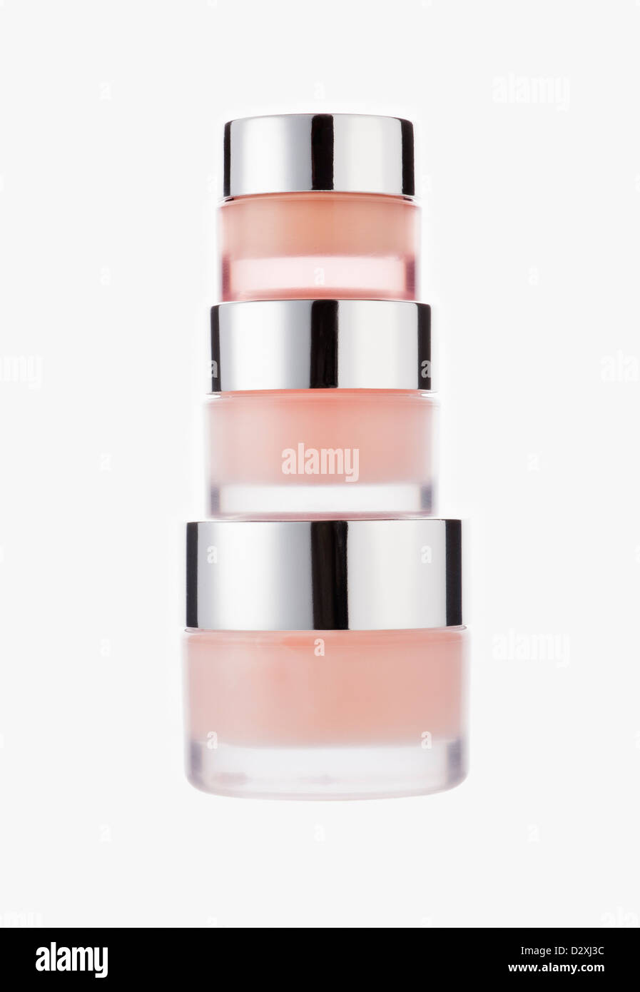 Drei gestapelte Gläser Feuchtigkeitscreme Stockfoto