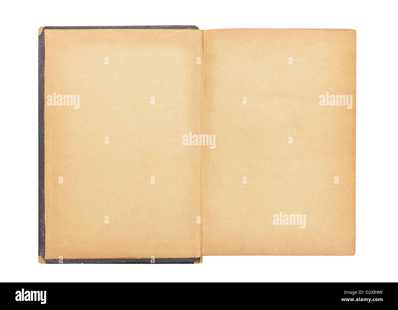 Leeres Vorblatt auf antikes Buch mit Beschneidungspfad isoliert. Stockfoto