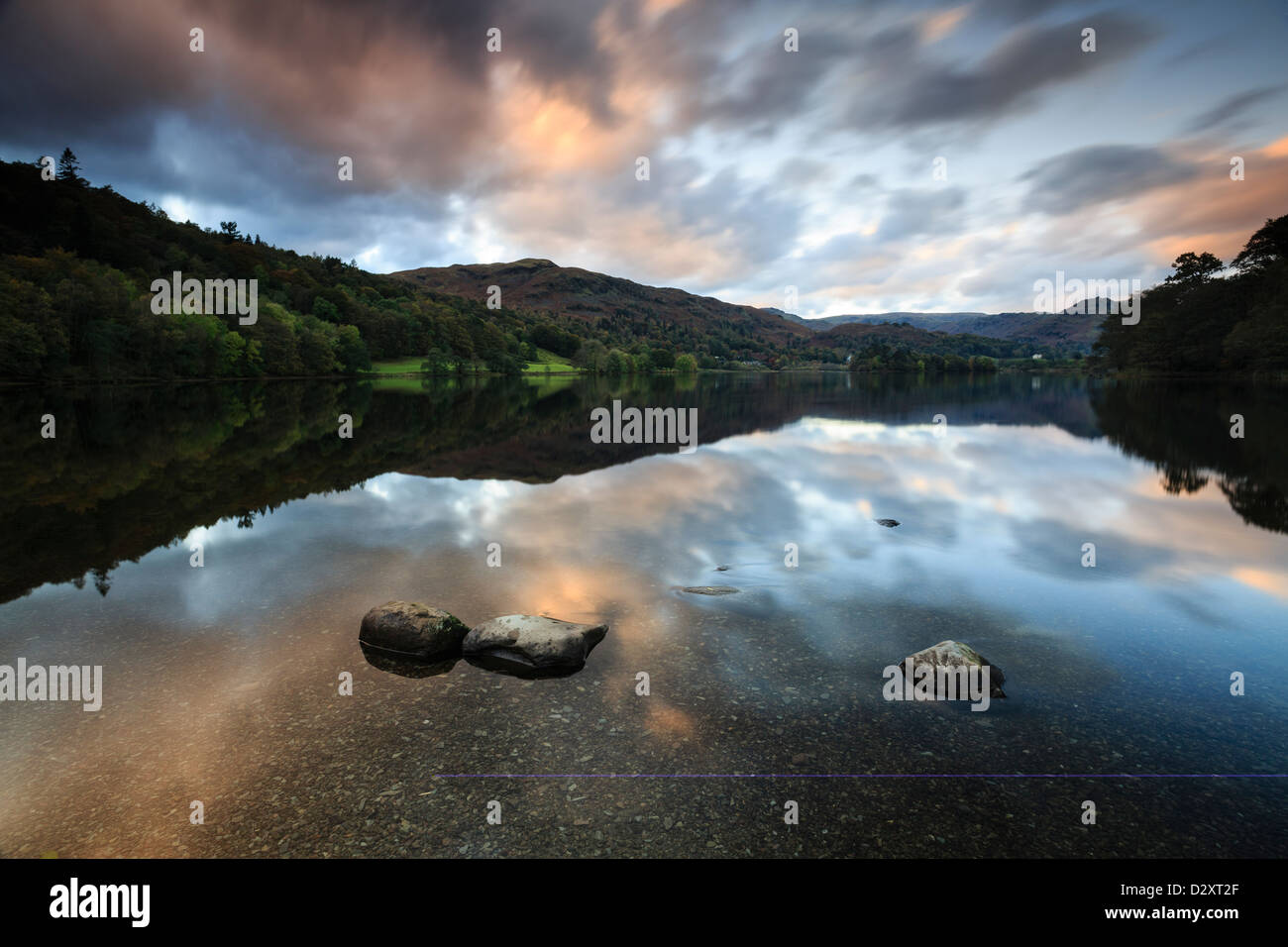 Sonnenuntergang über Grasmere, Lake District, Cumbria, Vereinigtes Königreich Stockfoto