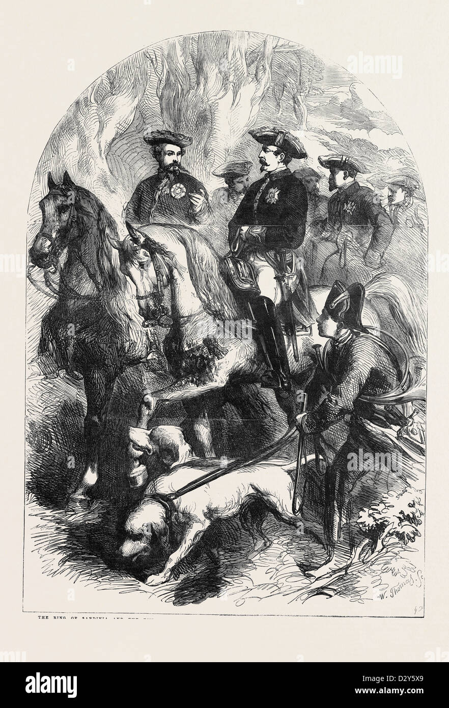 DER KÖNIG VON SARDINIEN UND DER KAISER VON DEN FRANZÖSISCHEN JAGD IM WALD VON FONTAINEBLEAU Stockfoto