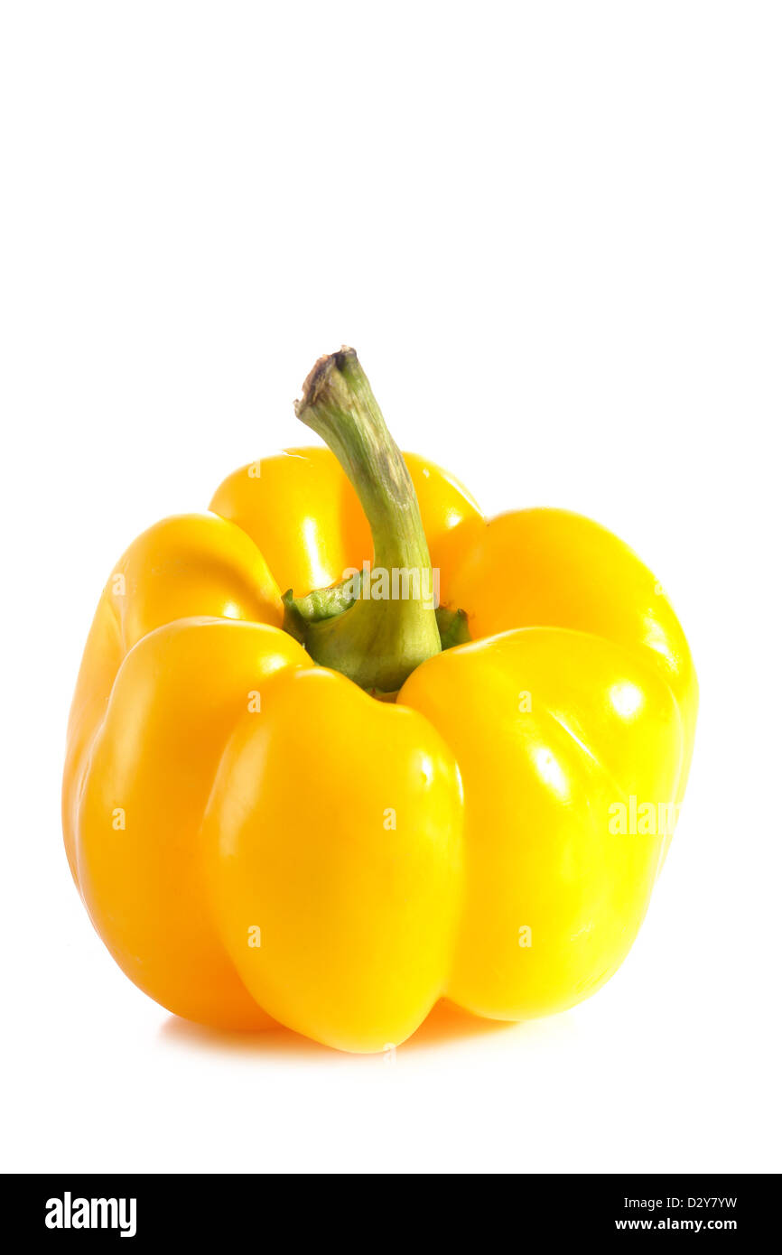 Gelbe Paprika erschossen auf weißem Hintergrund Stockfoto