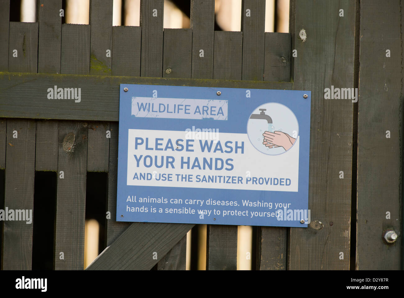 Händewaschen Zeichen, Wetland Centre, London, England Stockfoto