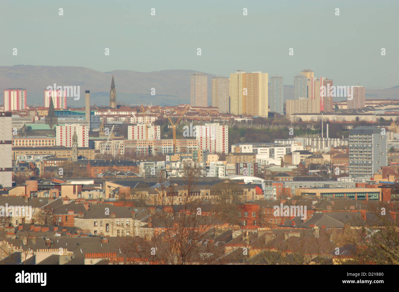 Blick über die Stadt vom Queens Park in Glasgow, Schottland Stockfoto