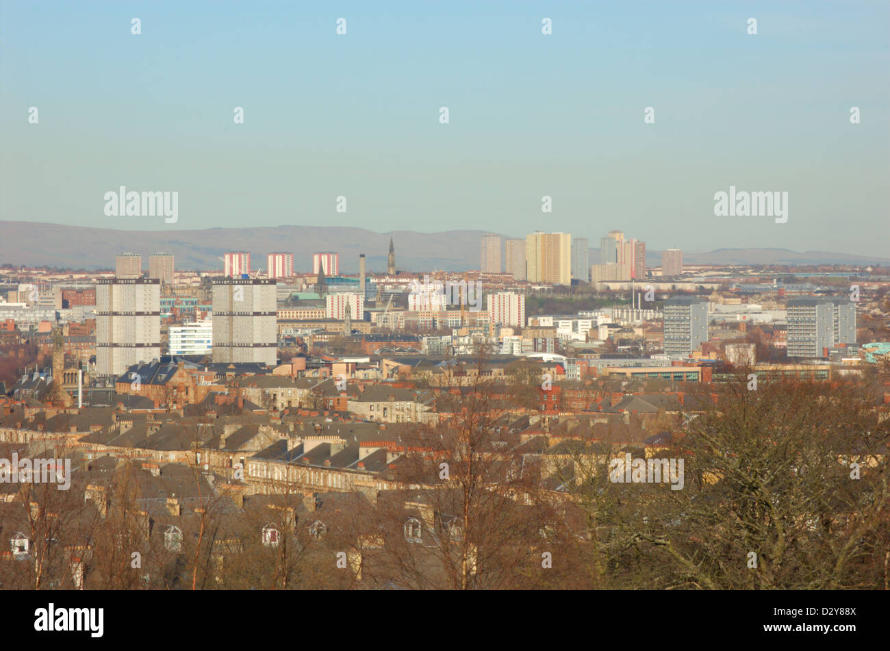 Blick über die Stadt vom Queens Park in Glasgow, Schottland Stockfoto