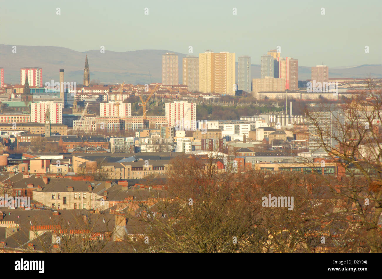 Blick über die Stadt vom Queens Park in Glasgow, Schottland Stockfoto