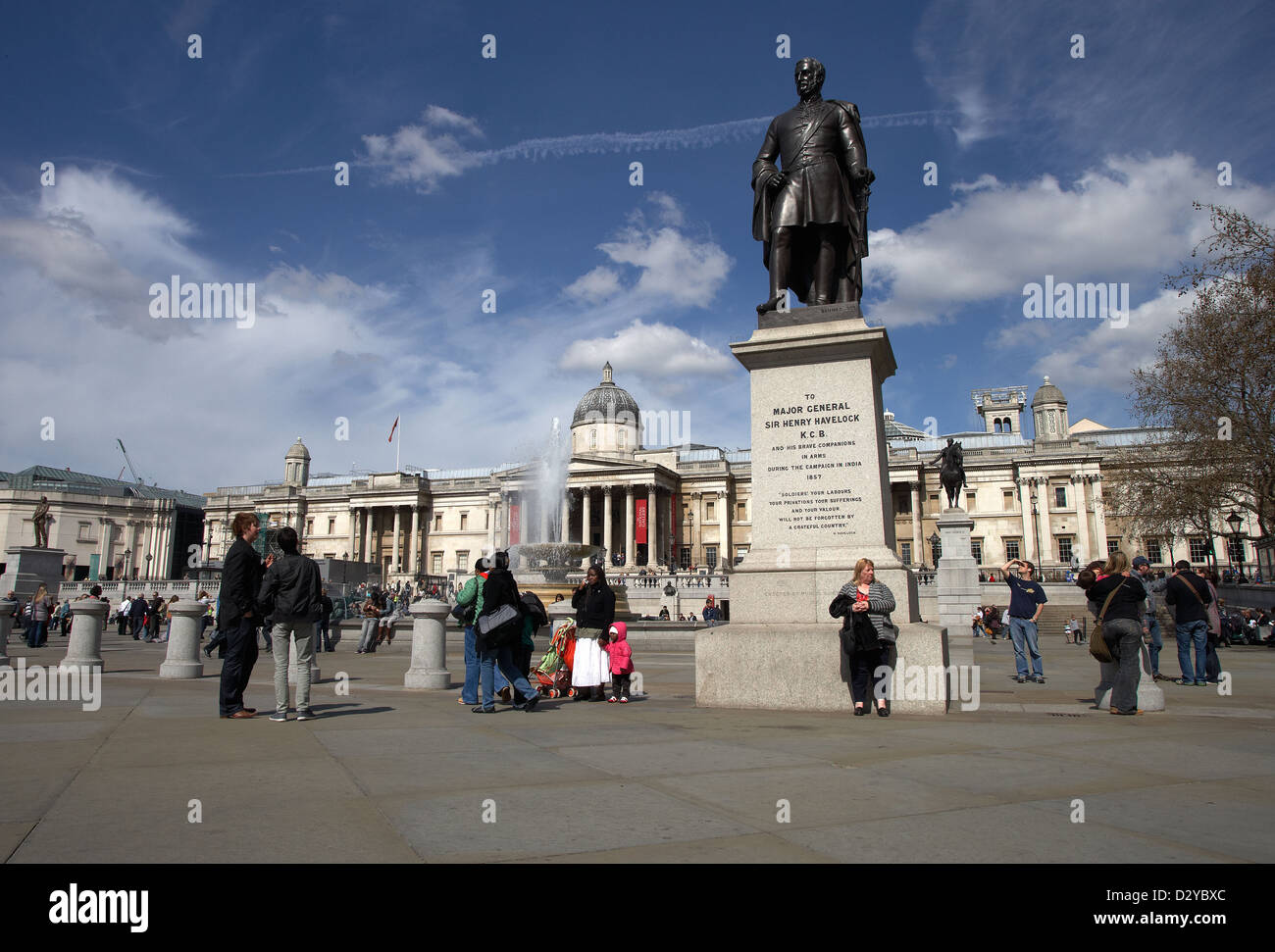 London, UK, Trafalgar Square mit einer Bronze-Statue von Sir Henry Havelock Stockfoto
