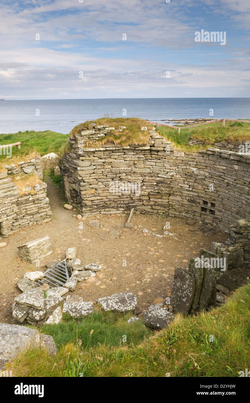 Burroughston Broch auf der Insel Shapinsay auf den Orkney Inseln, Schottland. Stockfoto