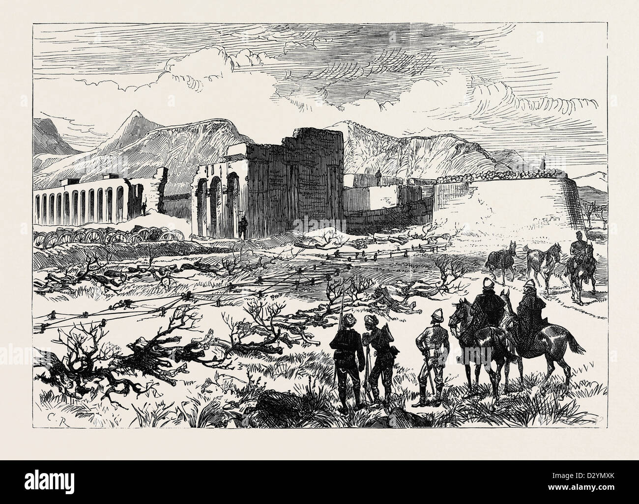 DER AFGHANISTAN-KRIEG: VERTEIDIGUNG DER BRITISCHEN POSITION AN SHERPORE CABUL: NORDENDE DER SHERPORE ABWEHRKRÄFTE 1880 Stockfoto